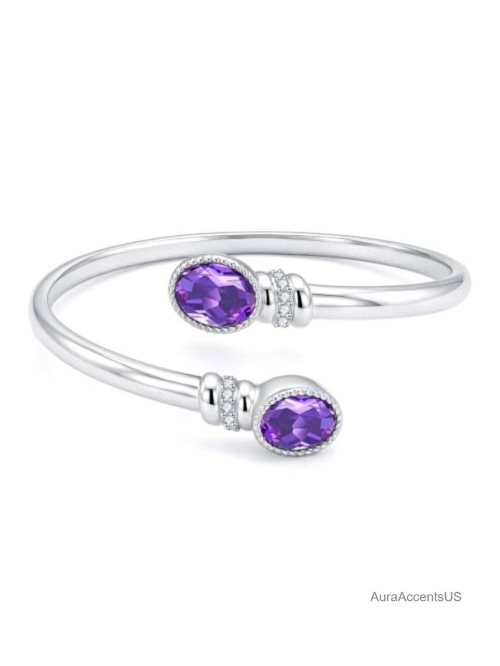 14K White Gold Plated Birthstone Bangle Bracelet Cuff for Women